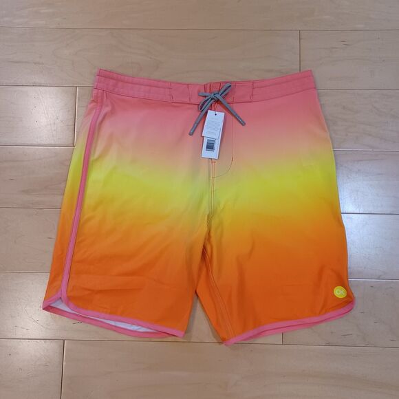 NWT Outerknown Mens Tasty Scallop Board Shorts Citrus Gradient 31x7 Swim Trunks - Picture 1 of 9